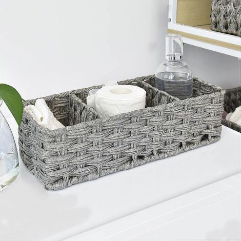 Panier de rangement pour WC, panier de rangement pour réservoir de WC, panier de rangement étanche, panier de rangement pour salle de bain à 3 compartiments, gris, lot de 1