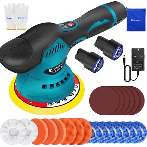 Polisseuse sans fil, ensemble de polisseuse à piles 2000mAh 12V, vitesse variable à 8 vitesses, polisseuse sans balais 2800-5500 tr / min, adaptée à la beauté des voitures, automobiles, navires, murs,