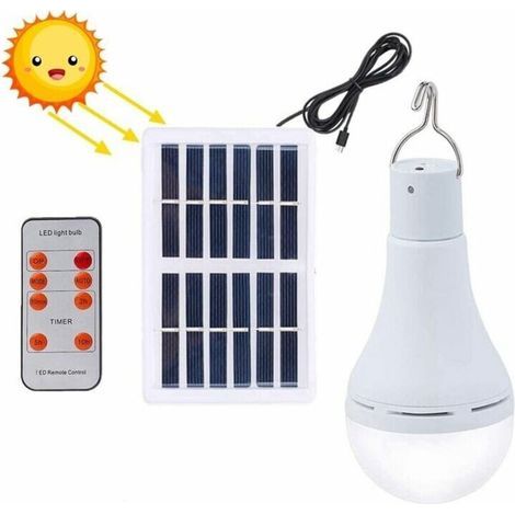 KZQ – Ampoule LED solaire étanche avec télécommande – Mode haute lumière 4-5h – Chargement solaire et USB – Éclairage extérieur jardin randonnée