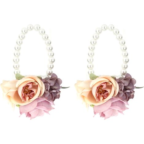 Lot de 2 fleurs artificielles violettes pour poignet de demoiselle d'honneur, idéales pour un mariage, un anniversaire ou une soirée cocktail. (1/5)