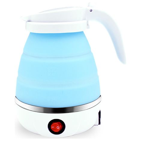 Bouilloire pliable, bouilloire de camping, mini bouilloire de voyage, bouilloire en silicone, cafetière/théière, avec cordon d'alimentation détachable bleu (1/5)