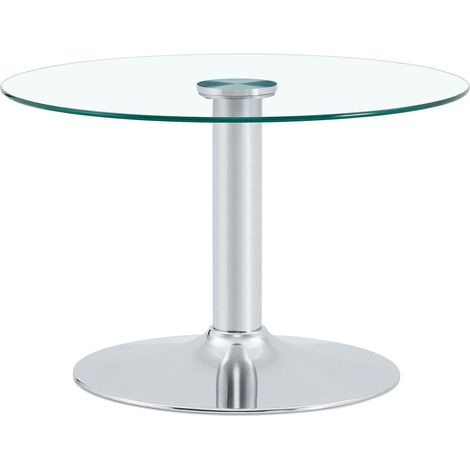 Runder Couchtisch 70x70x45 cm aus Glas und silberfarbenem Metall für Wohnzimmer – MEUBLIV (1/5)