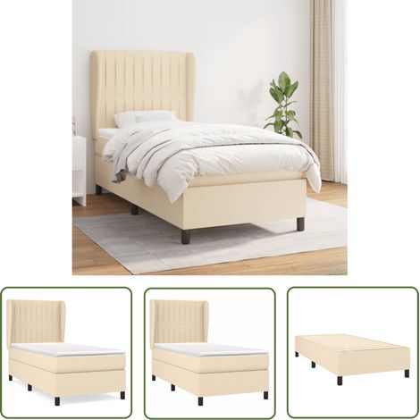 The Living Store Boxspringbett mit Matratze Creme 90x200 cm Stoff - Boxspringbett - Doppelbett - Bettenrahmen - Cremefarbenes Bett - Massivholzbette (1/5)