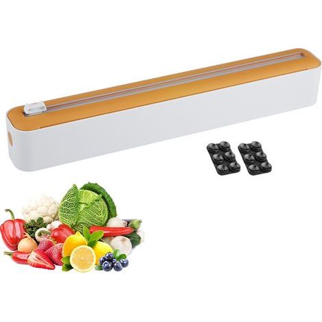 Lebensmittelverpackungsspender – Verstellbarer Saugnapf – Integrierter Folienschneider – Geeignet für Stretchfolie, Alufolie und Backpapier – 16 bis 30 cm – 1 Stück (1/5)