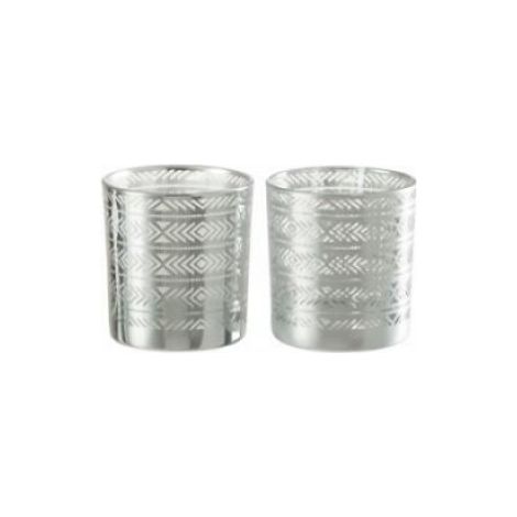 Photophore - - Argent - Assortiment de 2 - Verre - Ethnique - Support bougie