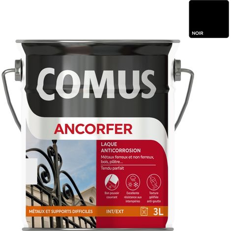 ANCORFER SATIN 3L Noir - Peinture-laque antirouille pour métaux et autres supports - COMUS (1/4)