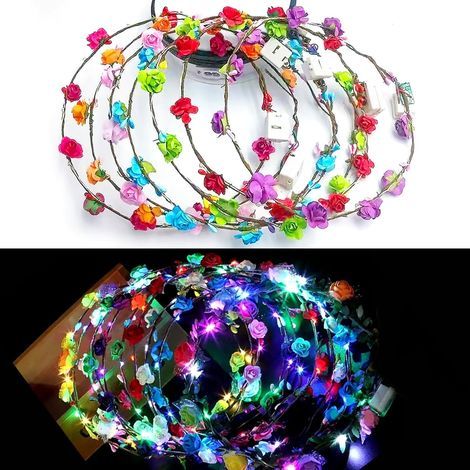20 Pièces LED Bandeau Fleur, Bandeau Guirlande de Fleurs LED Colorées avec 3 Modes D'Éclairage, Couronne Fleur Cheveux,pour Mariages, Fêtes, Festivals, Anniversaires (1/5)