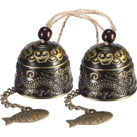 2 campanelli a vento vintage a forma di drago, campanelli in metallo classici cinesi Feng Shui portafortuna, campanelli a vento fatti a mano per interni ed esterni per giardino e casa - Fei Yu (1/5)