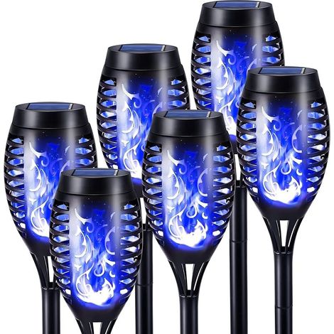 VUSZR Solarleuchten für Außen Garten 6 Stück Solar Fackel Gartenfackeln mit Blaue Realistischer Flammeneffekt, IP65 Wasserdicht Solarlampe für Außen, Hinterhöfe, Gärten, Rasen Halloween Dekoration (1/5)