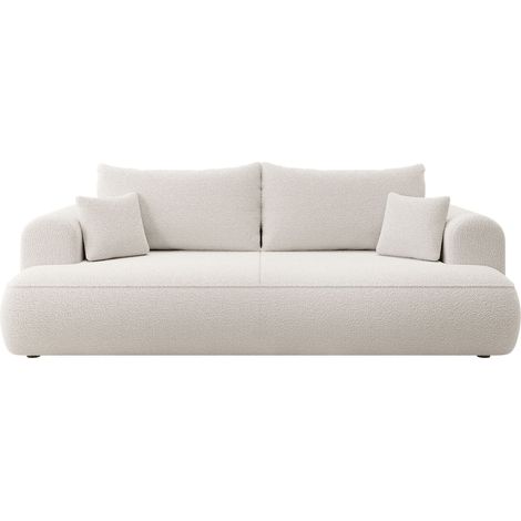 Selsey - Ovo 3-Sitzer-Schlafsofa mit Stauraum aus cremefarbenem Bouclé
