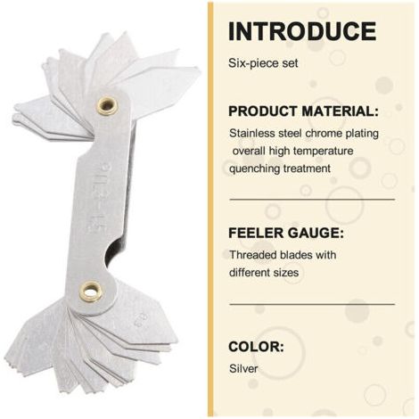 6 pièces jauge de rayon en acier inoxydable avec cale d'épaisseur 0.04-0.88mm (1/5)