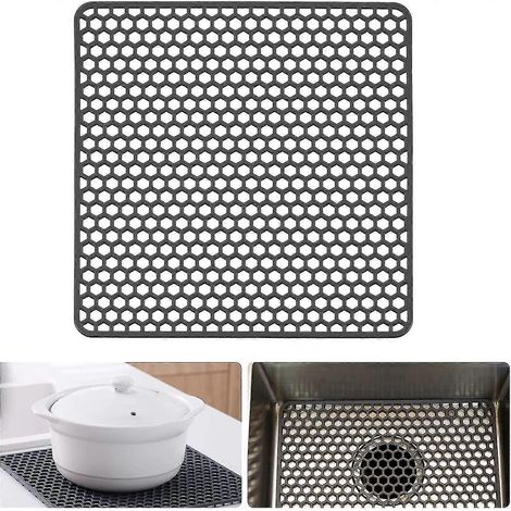 Tapis de protection en silicone pour évier de cuisine, compatible avec les éviers de style ferme en acier inoxydable ou en porcelaine, 35 x 34 cm (noir) Starlight (1/5)