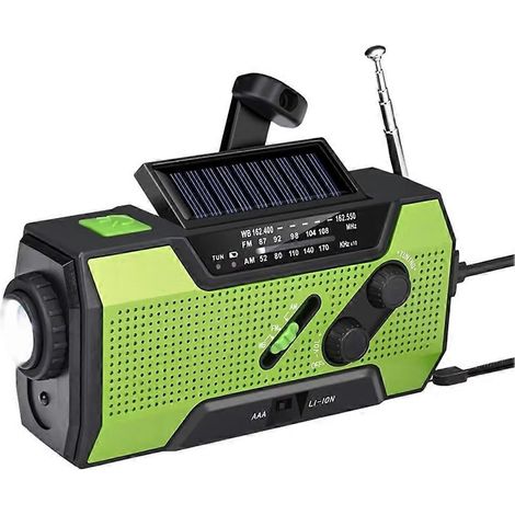 Radio météo d'urgence, radio portable à manivelle d'extérieur avec alimentation solaire, AM/FM, alarme SOS, lampe de lecture LED, lampe torche B-JBMEDIA (1/4)