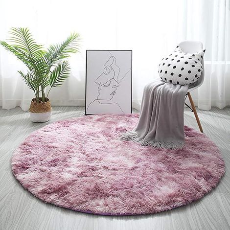 Tapis ronds et moelleux pour chambre, salon, chevet, tapis modernes et doux, adaptés à la décoration intérieure (blanc et violet, diamètre 100 cm) (1/5)