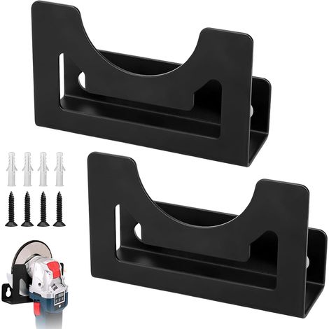 Lot de 2 supports muraux pour meuleuse d'angle - 12 x 7 cm - Avec matériel de fixation - Support universel pour ponceuse - Noir (1/5)