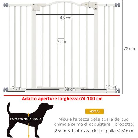 Barrière pour chien rétractable, avec 4 vis de réglage, en métal et plastique, 74-100cm x 78cm, blanche. (1/5)