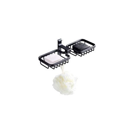 Porte-savon double avec crochets muraux, support pour éponge anti-rouille – Fixation adhésive extra-forte, sans perçage– (1/3)