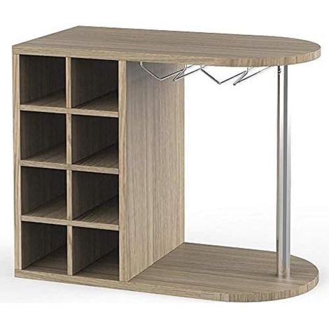 Étagère Cave à Bouteilles à vin pour spiritueux Mural ou Table, Structure en Bois Cave avec 2 étagères 8 Places Porte-Bouteilles et Porte-gobelets en métal 42 x 52 x 28 cm (chêne) (1/2)