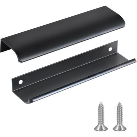 2 Pack Black Kitchen Cabinet Handles, Aluminum Alloy, Hole Distance: 256mm, with Screws (1/5)