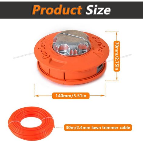 Ersatzspulenkopf M10 x 1,25 mm FX-MS152 für automatische Freischneider, Linksgewinde mit 30 m x 2,4 mm Faden (Orange) (1/4)