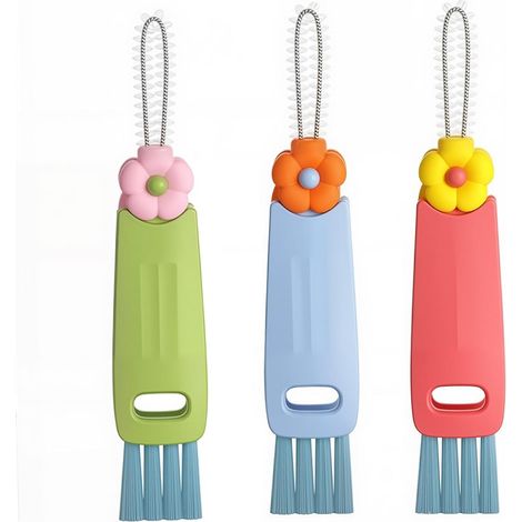 Set mit 3 multifunktionalen 3-in-1-Reinigungsbürsten für Becherdeckel - Multifunktionale Reinigungsbürste für Haushalt und Küche, Kunststoff, 12,5 x 2,5 cm (grün, blau, rot) (1/5)