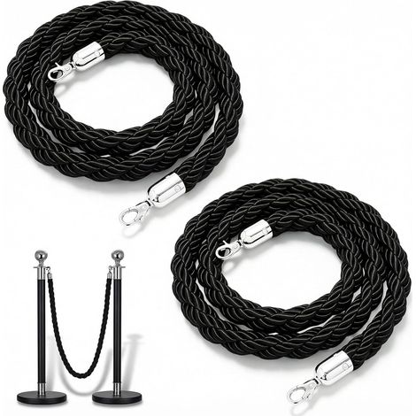 Lot De 2 Corde De Poteau Noir De 1,5 M Cordon De Barrière, Corde De Barrière Cord Torsadée Cord De Cérémonie avec Crochet Argenté, pour Hôtels, Clubs, Banques (1/5)