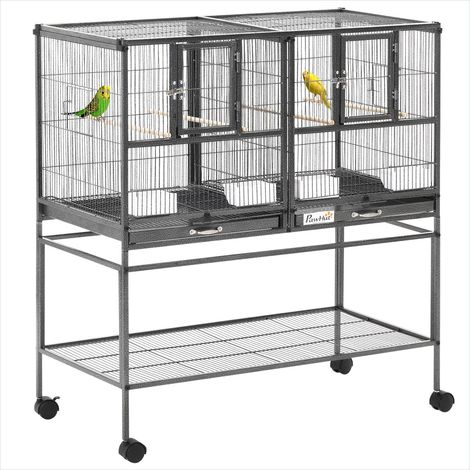 Cage pour oiseaux en métal avec séparation amovible et roulettes (1/5)