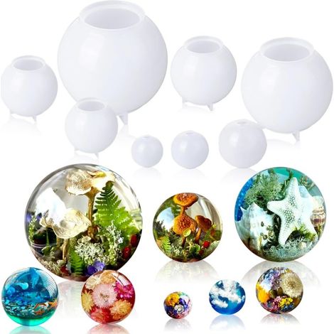 Kugelförmige Silikonharzformen (8er-Set), nahtlose 3D-Kugelform aus Epoxidharz, große Kugelform aus Harz zur Konservierung (weiß).