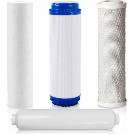 Rosmmel – Pack de 4 filtres osmose inverse 5 étapes – Filtre sédiments PP 5 microns – Charbon actif GAC et CTO – Postfiltre pour eau propre