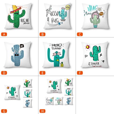Housses de coussin tropical cactus en lin coton 50x50 cm pour canapé chambre salon lot de 1 style B (1/5)