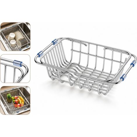 Égouttoir à Vaisselle Extensible et Réglable 34-45 x 15 x 9,5 cm en Acier Inoxydable 201 Panier d'Égouttage Multifonction pour Évier de Cuisine Argent 0,5 kg (1/5)