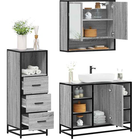 vidaXL Ensemble de meubles de salle de bain 3 pcs Sonoma gris (1/5)