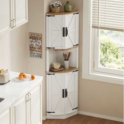 Mueble esquinero de cocina 39,5x39,5x180 cm de MDF blanco, con almacenaje para salón FloraGrace (1/5)