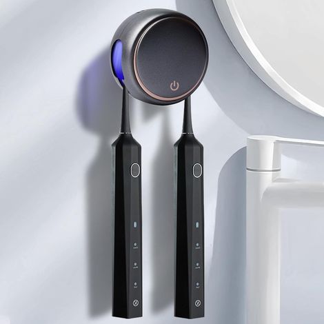 Esterilizador UV para cepillos de dientes, soporte inteligente para cepillos de dientes, montaje en pared, desinfectante UV para cepillos de dientes, capacidad para dos cepillos, 99 % de eliminación d (1/5)