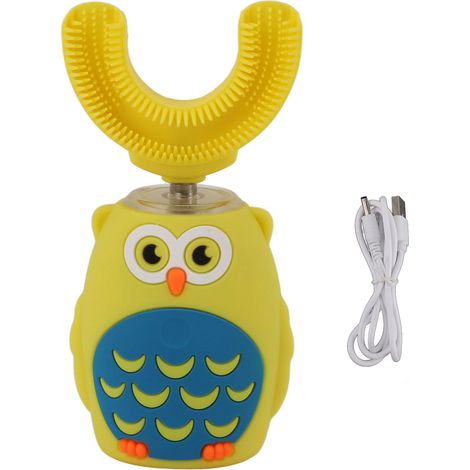 Brosse à dents électrique en forme de U, ultrasonique, rechargeable par USB, mignonne et couvrant toute la bouche des enfants, jaune.-AquaForge
