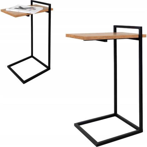 Tavolino laterale per laptop Loft nero chiaro in legno e metallo Annecy (1/5)