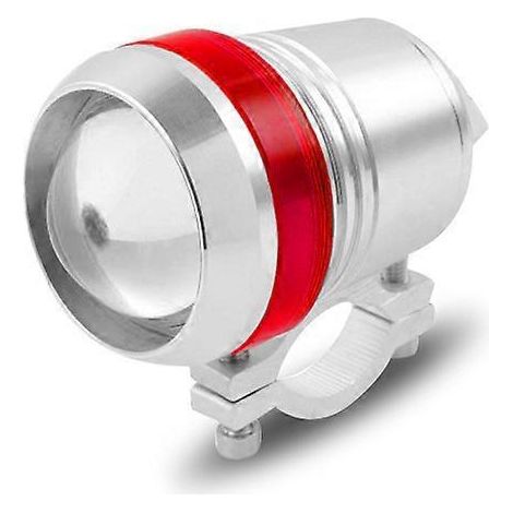 Phares extérieurs à LED pour motos et véhicules électriques, type canon laser U3, éclairage longue et courte portée – Coque argentée, blanc et rouge (1/5)