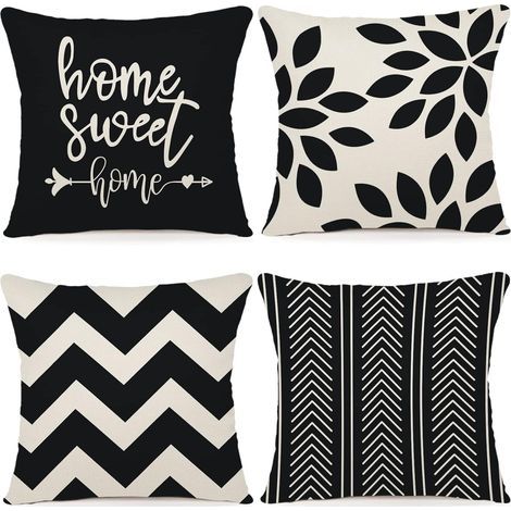 Lot de 4 Housses Coussin 40x40cm, Lin, Fermeture Invisible, Décoration Salon, Jardin (1/5)