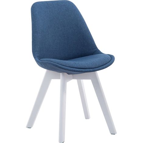 Chaise de salle à manger x1 design scandinave en tissu bleu et piètement à 4 pieds en bois blanc 100003311 (1/5)