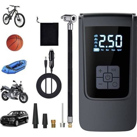 Compresseur d'air,Mini Pompe de pneu portable, Écran LCD et Lampe LED avec 4 Modes Gonfleur Electrique pour Voiture,Moto ect (1/5)