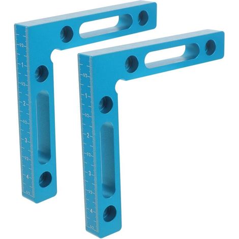 Équerre de positionnement à angle droit - 12 x 12 cm - outil de menuiserie pour boîtes, cadres, étagères, armoires - bleu, 2 pièces (1/5)