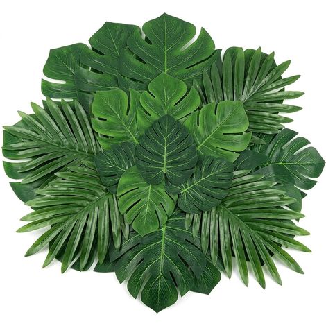 Lot de 50 Feuilles de Palmier Artificielle Tropicale,5 Tailles Vert (1/5)
