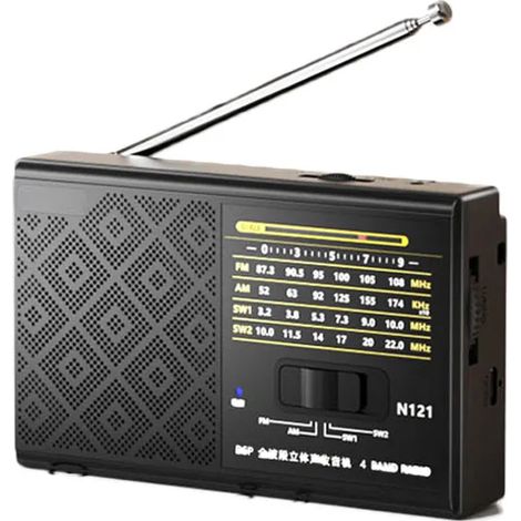 (Noir) Radio FM/AM/SW1-2 bandes avec haut-parleur intégré, antenne rétractable, prise casque 3,5 mm et rechargeable. (1/5)
