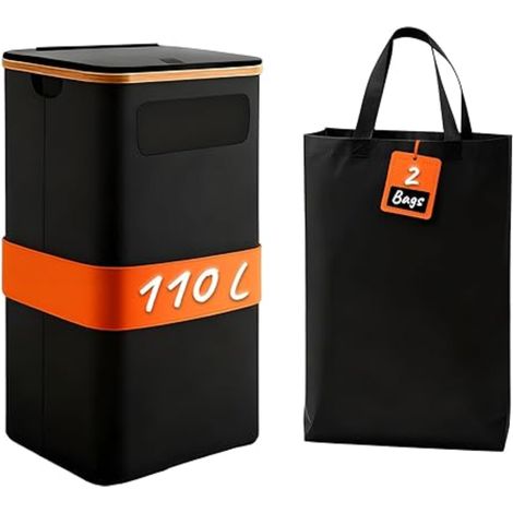 Panier a Linge Sale avec Couvercle, Corbeille Pliable Bambou avec 2 Sac Intérieur, Tissu Oxford, Bac, Laundry Basket pour Salle de Bain, Buanderie, Chambre, Noir (1/5)