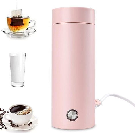 Mini Bouilloire Electrique de Voyage, 400 ml Petite Bouilloire Electrique en Acier Inoxydable, 3 en 1 Tasse Chauffante Electrique, Ebullition Rapide et Arrêt Automatique pour Thé, Lait, Café (PINK) (1/5)