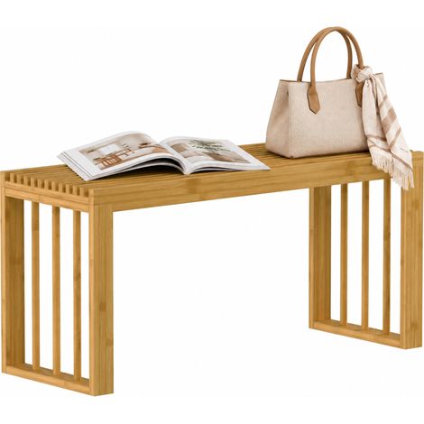Banc à chaussures - HOMCOM - assise en bois ajourée - bambou - 90 x 33 x 43 cm - bois naturel (1/5)
