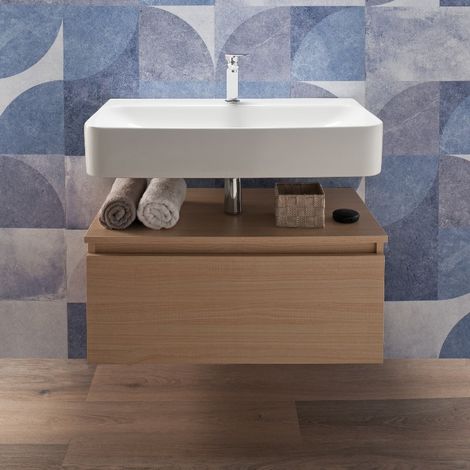 Lavabo Sospeso con Mobile Bagno 80 cm Rovere 1 cassettone (1/4)