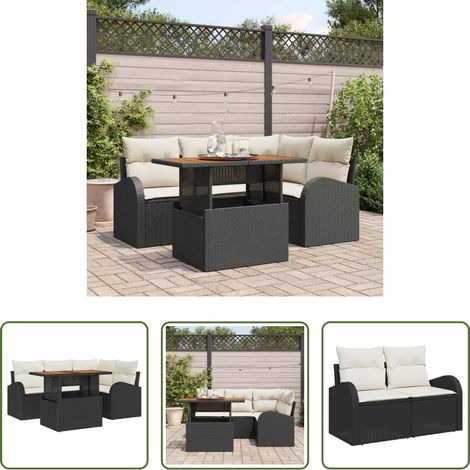 Gartentisch - Garten-Sofa-Set mit Kissen 5 pcs Schwarz und Creme (1/5)