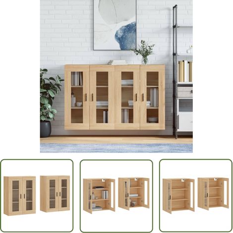 The Living Store Armoires murales 2 pcs chêne sonoma bois d'ingénierie - Armoire Murale - Meuble Rangement - Buffet - Commode - Étagère Murale (1/5)