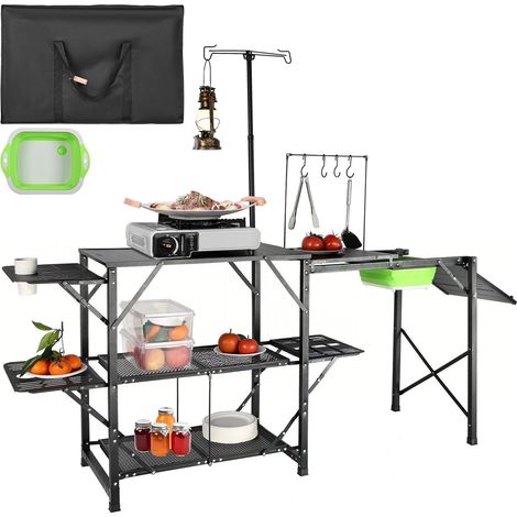 Cuisine de Camping 174 x 50 x 160 cm Table de Camping Pliable Structure en Alu 5 Comptoirs Meuble de Cuisine avec Sac de Transport Évier Amovible Installation Facile pour BBQ Pique-Nique Jardin (1/5)